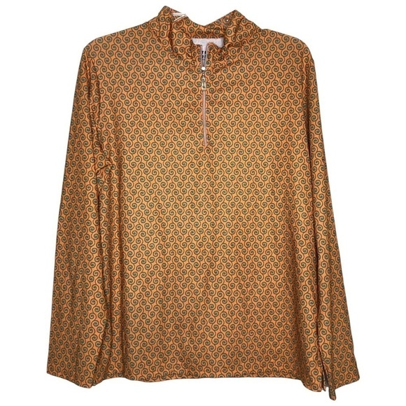 NEW - SWING, BETTE & COURT - Orange & Green Quarter Zip Long Sleeve Top - Size L - Picture 1 of 7